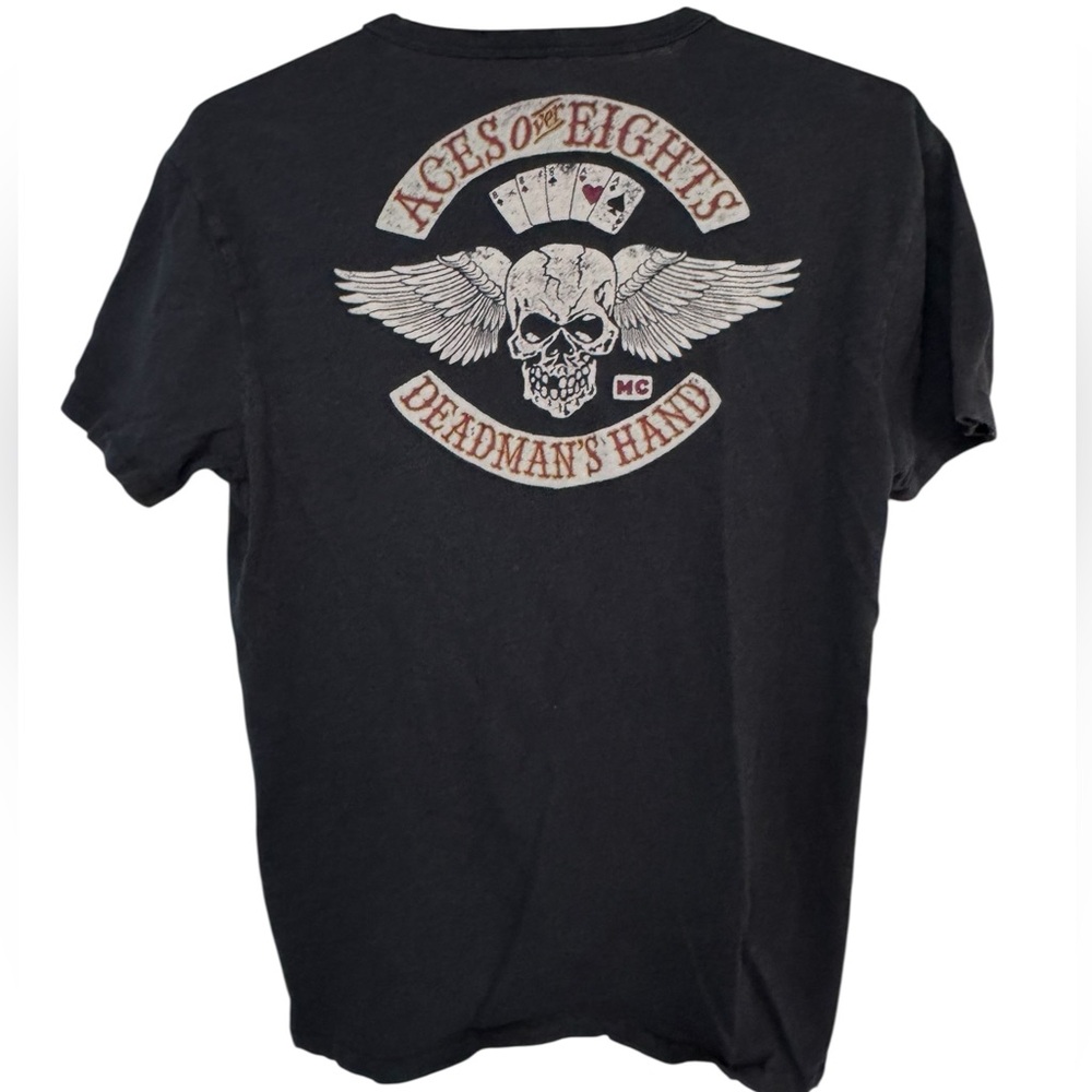 Aces Over Eights LUCKY Brand Black Women’s S Biker Skull Graphic T-Shirt Poker